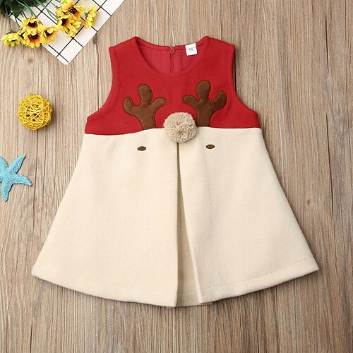 

Kids Girls' Ugly Christmas Dress Elk A Line Dress Above Knee Dress Outdoor Cotton Sleeveless Active Dress 3-7 Years Spring Red