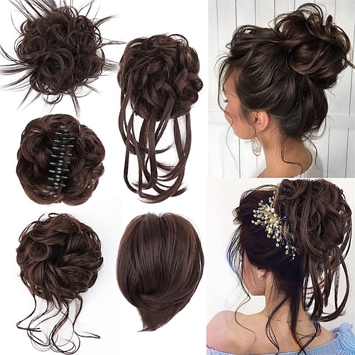 

5 Pieces Messy Bun Hair Piece Hair Bun Hair pieces for women Scrunchies Hairpiece Messy Curly Hair Bun Tousled Updo for Daily Wear