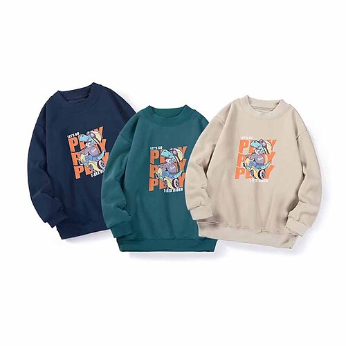 

Kids Boys Sweatshirt Pullover Cartoon Letter Long Sleeve Children Top Outdoor Cotton Sweatshirt Fashion Dark Green Navy Blue Beige Winter 7-13 Years / Fall