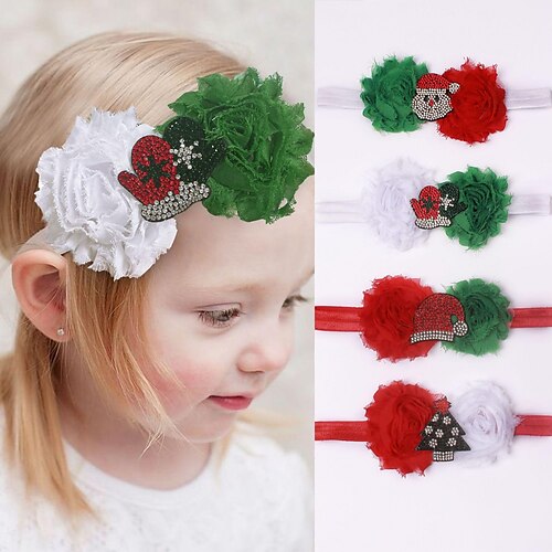 

Christmas Baby Girl Hairband Flower Nylon Bow Headband Elastic Hair Band Handmade Photo Prop Gift Hair Accessories for Baby Girls Newborn Infant Toddlers Kids