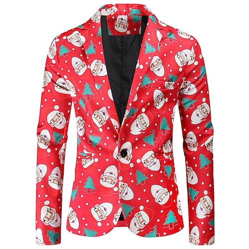 

Men's Coat Breathable Christmas Single Breasted One-button Santa Claus Christmas Tree 3D Printed Graphic Turndown Fashion Jacket Outerwear Long Sleeve Pocket Fall & Winter