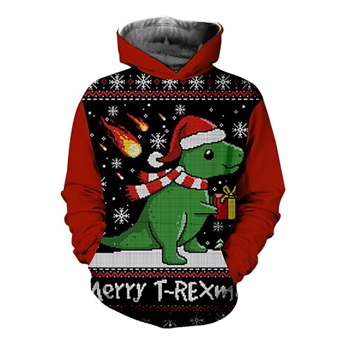 

Kids Boys Christmas Hoodie Pullover Animal Letter Dinosaur Long Sleeve Pocket Children Top Christmas Gifts Hoodie Fashion Cool Green Black Red Winter 7-13 Years