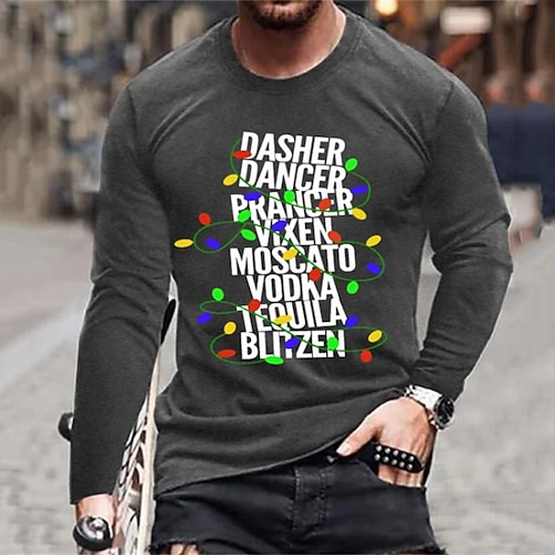 

Men's T shirt Tee Letter Graphic Prints Crew Neck Black Navy Blue Gray 3D Print Outdoor Street Long Sleeve Print Clothing Apparel Basic Sports Designer Casual