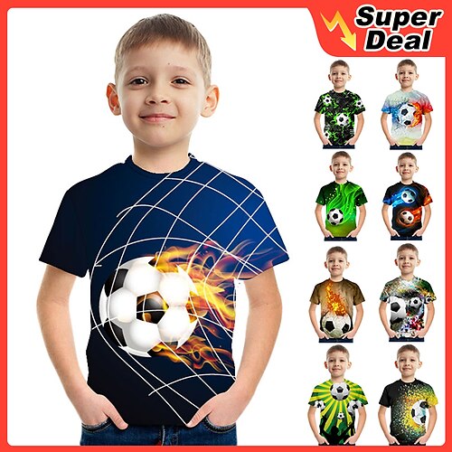 

World Cup Kids Boys T shirt Color Block School 3D Print Short Sleeve Active 3-12 Years Summer Light Yellow Deep Green Green