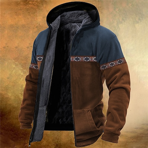 

Men's Full Zip Hoodie Jacket Black Blue Brown Hooded Color Block Bohemian Style Graphic Prints Zipper Print Sports & Outdoor Daily Sports 3D Print Fleece Streetwear Designer Casual Winter Clothing