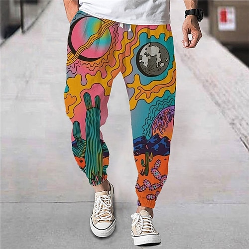 

Men's Joggers Trousers Beach Pants Drawstring Elastic Waist 3D Print Cartoon Graphic Prints Comfort Breathable Sports Outdoor Casual Daily Streetwear Designer Rainbow Orange Micro-elastic