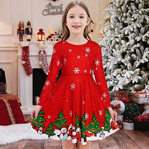 

Kids Girls' Christmas Santa Elk Dress Deer Christmas Tree A Line Dress Performance Anniversary Purple Pink Wine Elegant Princess Dresses Fall Winter 3-10 Years