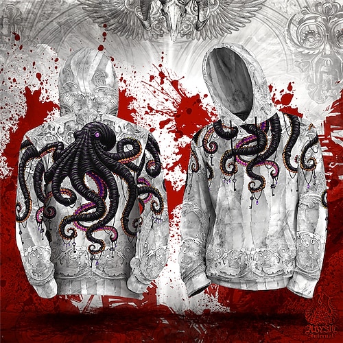 

Herren Hoodie Sweatshirt Kapuze Grau Mit Kapuze Tier Grafik-Drucke Oktopus Bedruckt Täglich Sport 3D-Druck Basic Strassenmode Designer Frühling Herbst Bekleidung Kapuzenpullover Sweatshirts