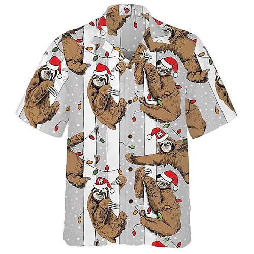 

Men's Shirt Animal Striped Graphic Prints Turndown Gray 3D Print Christmas Street Short Sleeve Button-Down Print Clothing Apparel Fashion Designer Casual Breathable