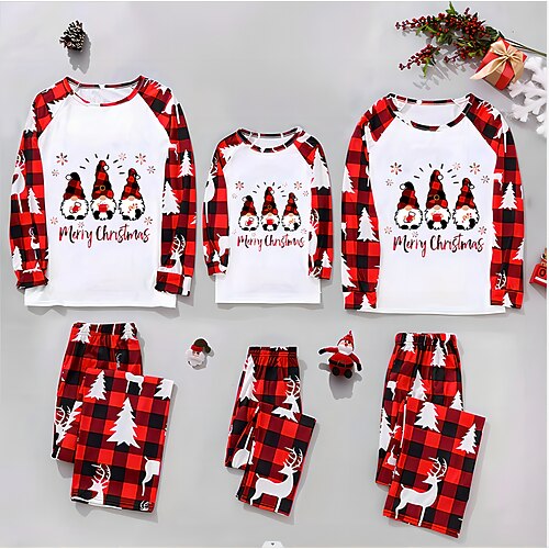 

Snowman letter Family Christmas Pajamas Nightwear Men's Women's Boys Girls' Cute Sweet Christmas Carnival Masquerade Kid's Adults' Christmas New Year Eve Polyester Top Pants