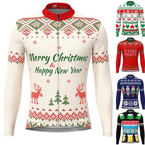 

Men's Cycling Jersey Long Sleeve Bike Jersey Top with 3 Rear Pockets Ugly Christmas Funny Christmas Mountain Bike MTB Road Bike Cycling Breathable Quick Dry Moisture Wicking Reflective Strips White