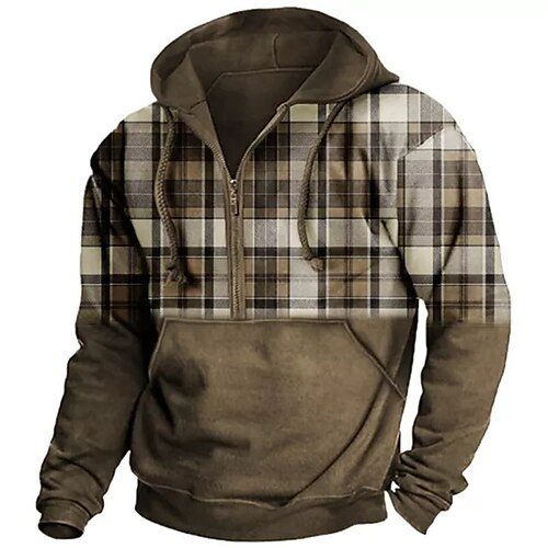 

Men's Pullover Full Zip Hoodie Brown Hooded Color Block Plaid Checkered Graphic Prints Zipper Print Casual Daily Sports 3D Print Basic Streetwear Designer Spring Fall Clothing Apparel Hoodies