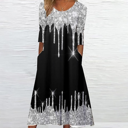 

Women's Casual Dress Shift Dress Midi Dress Midi Dress Silver Light Pink Black 3/4 Length Sleeve Stars and Stripes Ruched Winter Fall Spring Crew Neck Fashion Christmas Daily 2022 S M L XL XXL 3XL