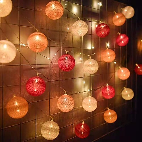 

Cotton Balls LED String Fairy Lights 3M-20LED Christmas Lights Decoration 4cm Garland for Home Wedding Party Room Curtain Lights Decor