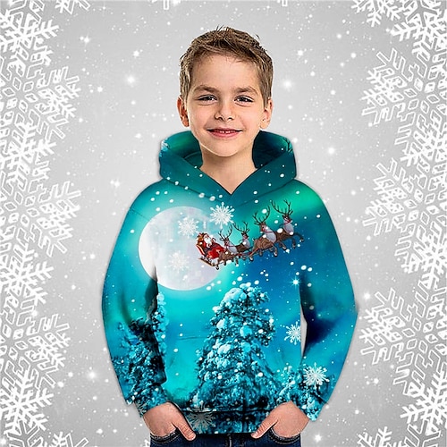 

Kids Boys Christmas Hoodie Pullover Santa Claus Elk Christmas Tree Long Sleeve Pocket Children Top Christmas Gifts 3D Print Hoodie Daily Green Winter 3-12 Years