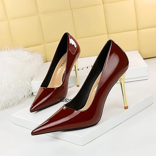 

7122-1 european and american style fashion simple metal heel super high heel shallow mouth pointed toe shiny patent leather high heels women's single shoes