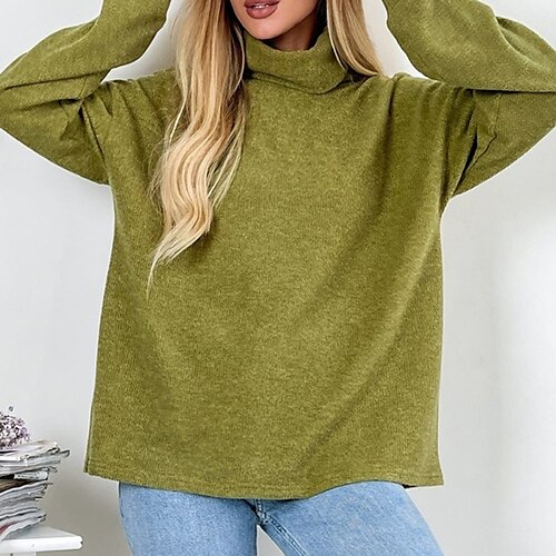 

Women's Pullover Sweater Jumper Ribbed Knit Knitted Pure Color Turtleneck Stylish Casual Outdoor Daily Winter Fall Green Purple S M L