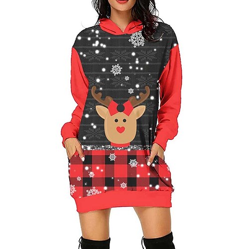 

Women's Hoodie Dress Shift Dress Mini Dress Green Pink Light Green Long Sleeve Letter Patchwork Winter Fall Autumn Hooded Christmas Vacation 2022 S M L XL XXL