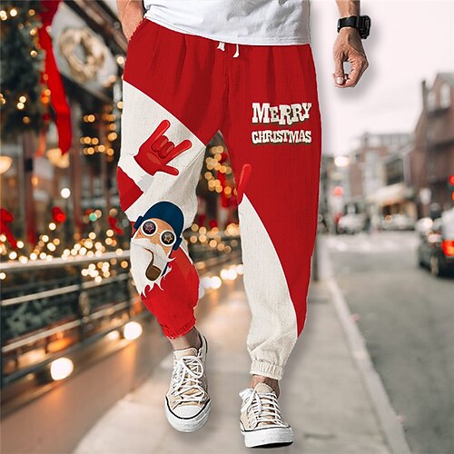 

Men's Christmas Pants Joggers Trousers Beach Pants Drawstring Elastic Waist 3D Print Color Block Santa Claus Graphic Prints Comfort Christmas Sports Outdoor Casual Streetwear Designer Green Red