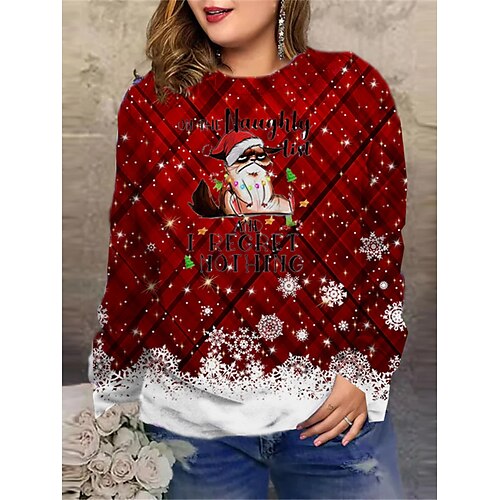 

Women's Plus Size Christmas Tops Pullover Sweatshirt Cat Snowman Print Long Sleeve Round Neck Casual Festival Daily Winter Fall Black Wine