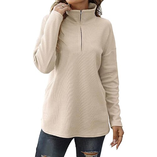 

Women's Sweatshirt Pullover Basic Zipper Black Blue Purple Solid Color Street V Neck Long Sleeve S M L XL 2XL