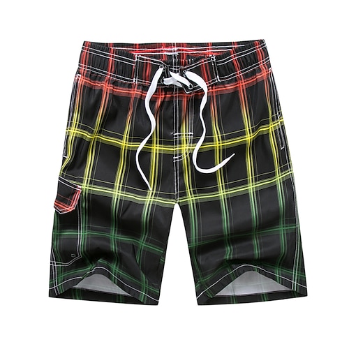 

Men's Swim Shorts Swim Trunks Board Shorts Drawstring Elastic Waist Plaid Print Comfort Breathable Short Casual Daily Beach Fashion Streetwear Purple Red Micro-elastic