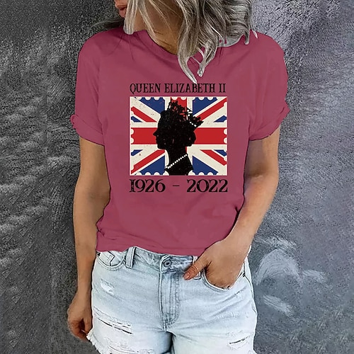 

Women's T shirt Tee Green Pink Wine Graphic Letter Print Short Sleeve Daily Holiday Basic Round Neck Regular Portrait S