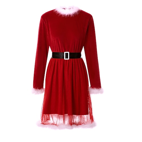 

Women's Feather Dress Red Dress Mini Dress Red Long Sleeve Pure Color Mesh Winter Fall Autumn Stand Collar Fashion Christmas Vacation 2022 S M L XL