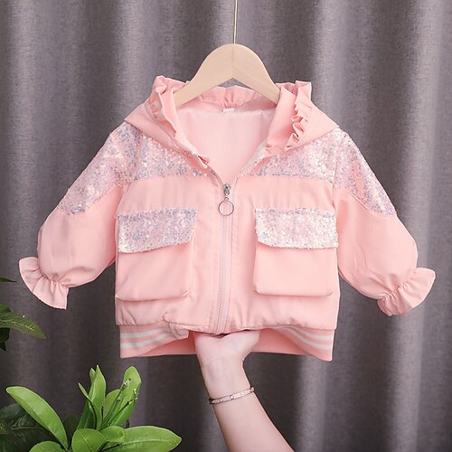 

Toddler Girls' Hoodie Jacket Solid Color Active Casual Coat Outerwear 3-7 Years Winter Light Yellow Pink Light Green