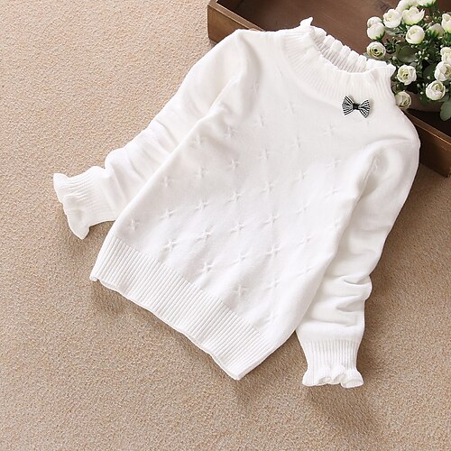 

Kids Girls' Sweater Solid Color School Long Sleeve Active 3-10 Years Winter Black Pink Yellow