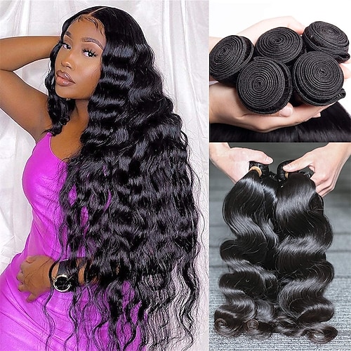 

Body Wave Bundles Human Hair 4 Bundles (20 18 16 14 inches) 10A Brazilian Virgin Human Hair Bundles Body Wave 100% Unprocessed Human Hair Wavy Extensions Natural Color