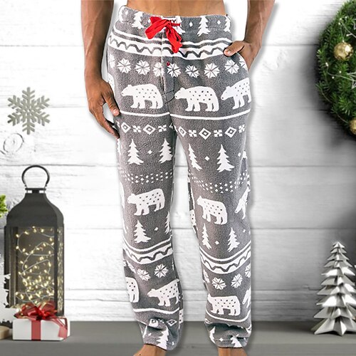 

Men's Christmas Pajamas Loungewear Flannel Pajama Pants Lounge Pants Animal Basic Fashion Simple Home Christmas Spandex Pant Elastic Waist Winter Fall Light gray Dark Gray