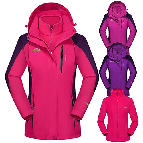

Women's Hiking 3-in-1 Jackets Waterproof Hiking Jacket Rain Jacket Winter Outdoor Thermal Warm Waterproof Windproof Breathable Outerwear Winter Jacket Trench Coat Hunting Ski / Snowboard Fishing Dark