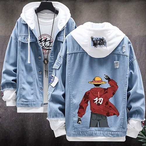 

Inspired by One Piece Film: Red Monkey D. Luffy Anime Cartoon Manga Anime Denim Jacket Harajuku Kawaii Coat For Men's Women's Unisex Adults' Hot Stamping Denim