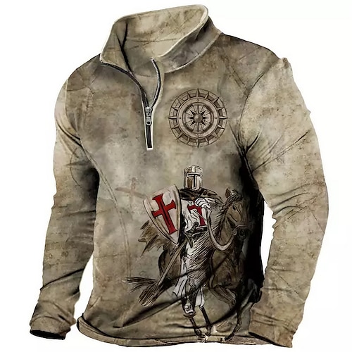 

Men's Zip Up Sweatshirt Pullover Brown Half Zip Knights Templar Graphic Prints Zipper Print Daily Sports 3D Print Basic Designer Casual Spring & Fall Clothing Apparel Knight Hoodies Sweatshirts