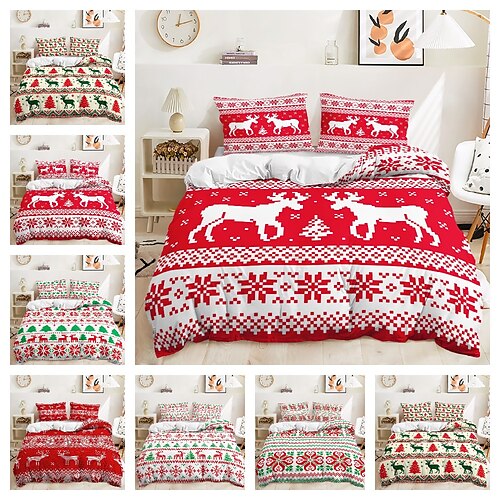 

Christmas 3 Piece Duvet Cover Set Bedding Set Comfortable Quilt Cover Soft Lightweight Microfiber Including 1 Duvet Cover 2 Twin/King/King Pillow Case 1 Twin/Twin Pillow Case