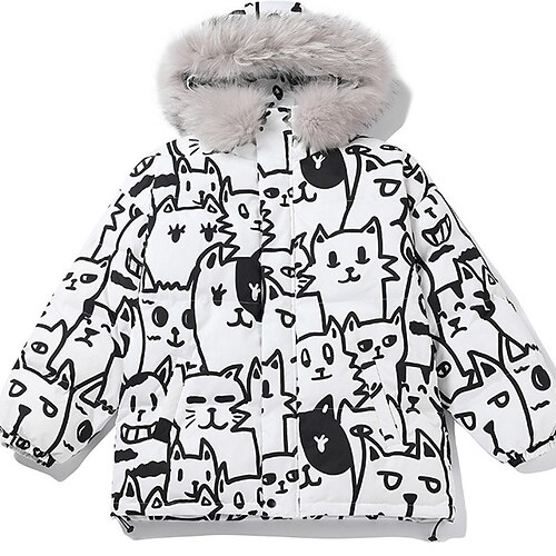 

Men's Coat Warm Sports & Outdoor Zipper Animal Cat Graffiti 3D Printed Graphic Hoodie Fashion Jacket Outerwear Long Sleeve Fur Trim Fall & Winter