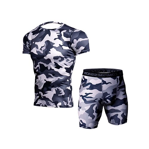 

Men's Activewear Set Compression Suit 2 Piece Athletic Breathable Quick Dry Moisture Wicking Fitness Running Jogging Sportswear Activewear Striped Gray Black Army Green BlackGray