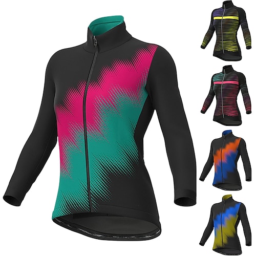 

21Grams Women's Cycling Jersey Long Sleeve Bike Jersey Top with 3 Rear Pockets Mountain Bike MTB Road Bike Cycling Breathable Quick Dry Moisture Wicking Reflective Strips Green Yellow Blue Color Block
