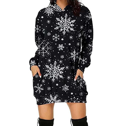 

Women's Christmas Hoodie Dress Mini Dress Green Black Wine Long Sleeve Snowflake Pocket Winter Fall Autumn Hooded Daily Vacation 2022 S M L XL XXL 3XL