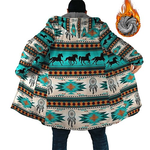 

Men's Coat Warm Sports & Outdoor Zipper Animal Horse 3D Printed Graphic Hoodie Vintage Jacket Outerwear Long Sleeve Zipper Fall & Winter
