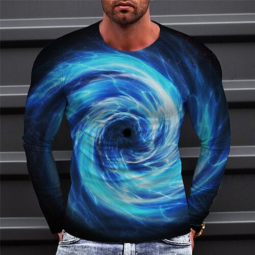 

Men's T shirt Tee Optical Illusion Graphic Prints Crew Neck Green Blue Purple Yellow Gray 3D Print Outdoor Street Long Sleeve Print Clothing Apparel Basic Sports Designer Casual