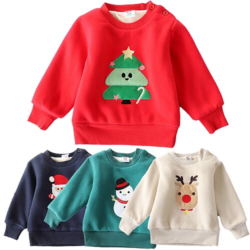 

Toddler Boys Christmas Sweatshirt Pullover Santa Claus Elk Christmas Tree Long Sleeve Children Top Outdoor Cotton Sweatshirt Fashion Green Red Navy Blue Winter 3-7 Years / Fall