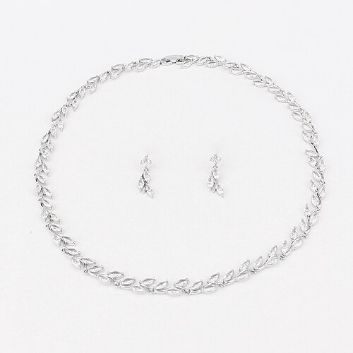 

Brude Smykke sæt 1set Kvadratisk Zirconium Plastik Simuleret diamant 1 Halskæde Øreringe Dame Enkel Elegant Europæisk Tenniskæde Bladformet Smykkesæt Til Bryllup Fest Jubilæum