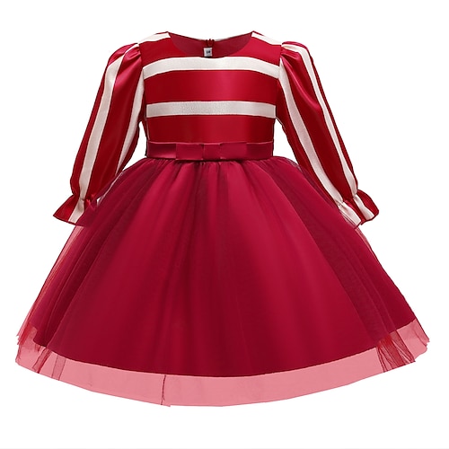 

Toddler Girls' Party Dress Solid Color Party Dress Knee-length Dress Performance Ruched Long Sleeve Adorable Dress 3-7 Years Fall Red / Patchwork / Spring