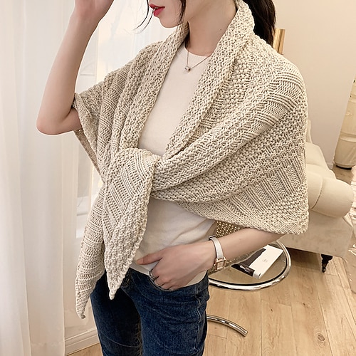 

Autumn Winter Knitted Shawl Women Casual Triangular Scarf Fashion Solid Multiple Tie Wear Method Female Knit Scarves