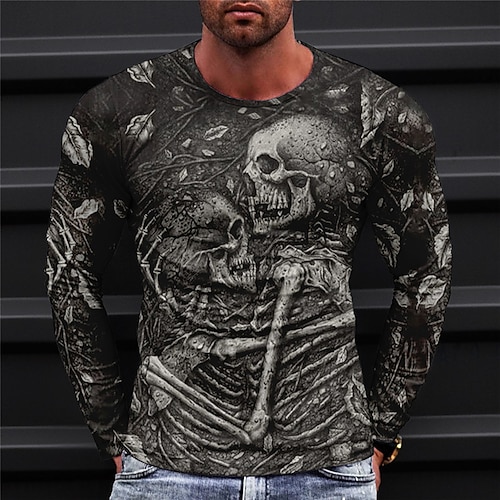 

Men's T shirt Tee Skull Graphic Prints Skeleton Crew Neck Green Blue Coffee Gray 3D Print Outdoor Street Long Sleeve Print Clothing Apparel Basic Sports Designer Casual