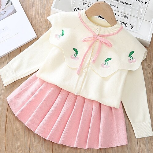 

2 Pieces Toddler Girls' Cartoon Clothing Set Set Long Sleeve Fashion Performance 3-7 Years Winter Pink Yellow Red / Fall / Above Knee