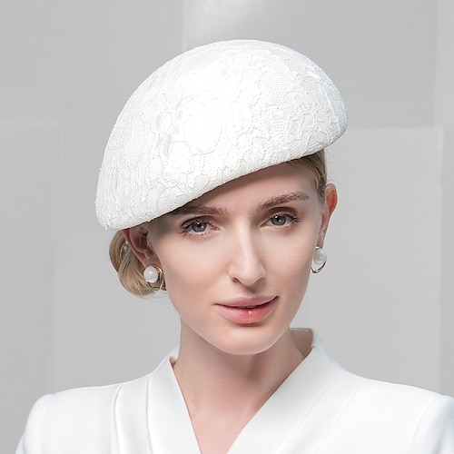 

Hats Polyester Beret Hat Wedding Casual With Lace Headpiece Headwear