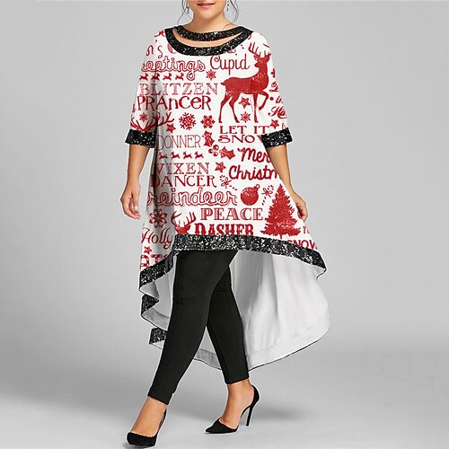 

Women's Plus Size Christmas Dress Casual Dress Cat Boat Neck Half Sleeve Winter Fall Casual Maxi long Dress Daily Dress